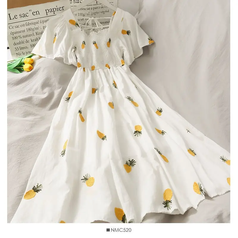 Women's Fruit Print A-Line Skirt Dress White — feature 7