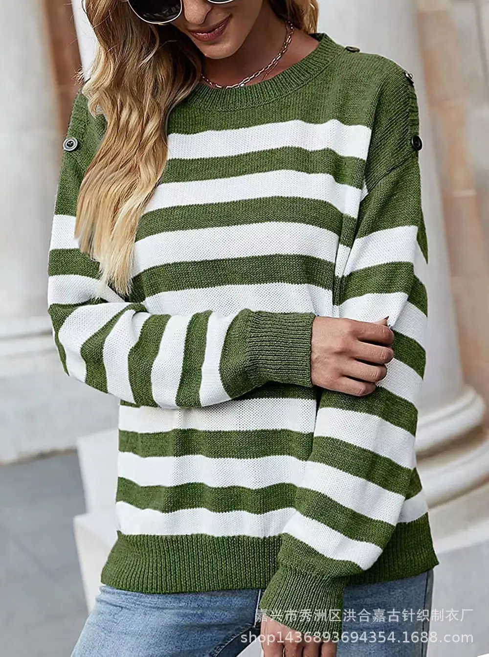 Women Blue Striped Long Sleeve Sweater Pullover — feature 10