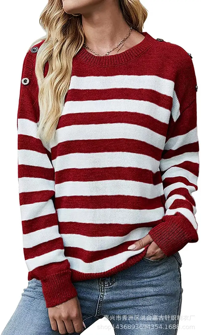Women Blue Striped Long Sleeve Sweater Pullover — feature 12