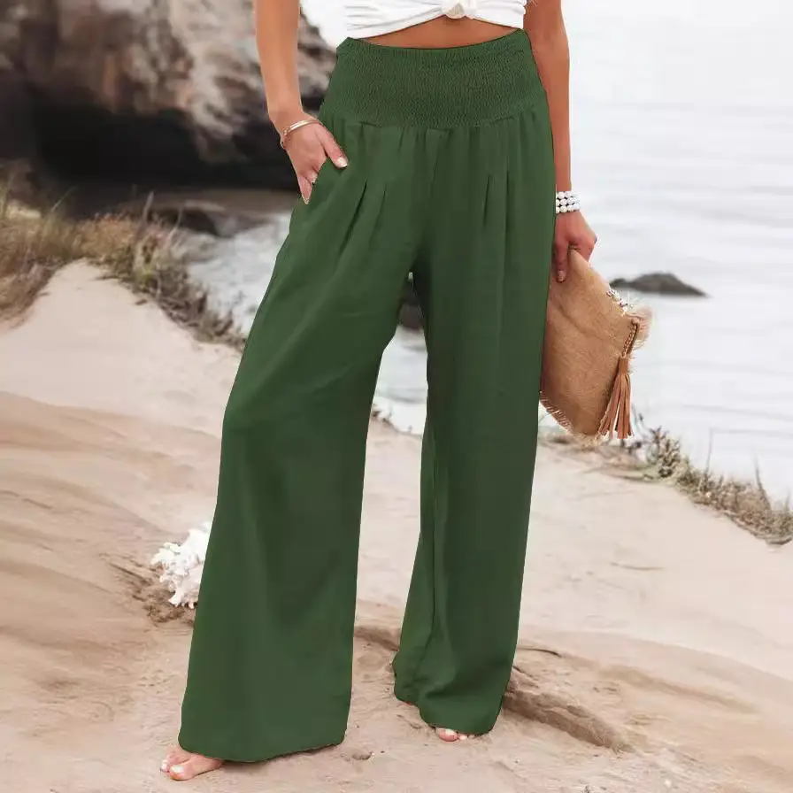 Black Wide Leg Cotton Pants for Women Spring Summer