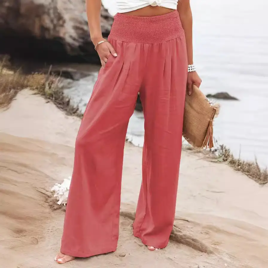 Black Wide Leg Cotton Pants for Women Spring Summer