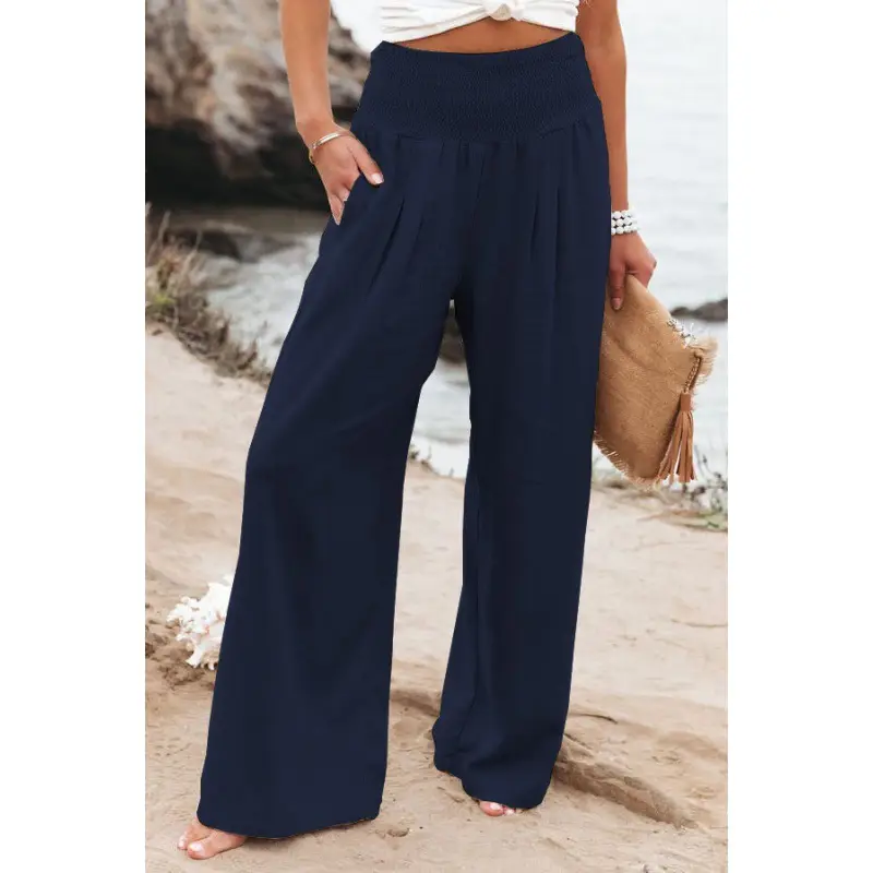 Black Wide Leg Cotton Pants for Women Spring Summer