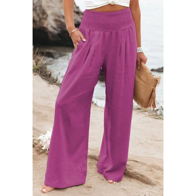 Black Wide Leg Cotton Pants for Women Spring Summer