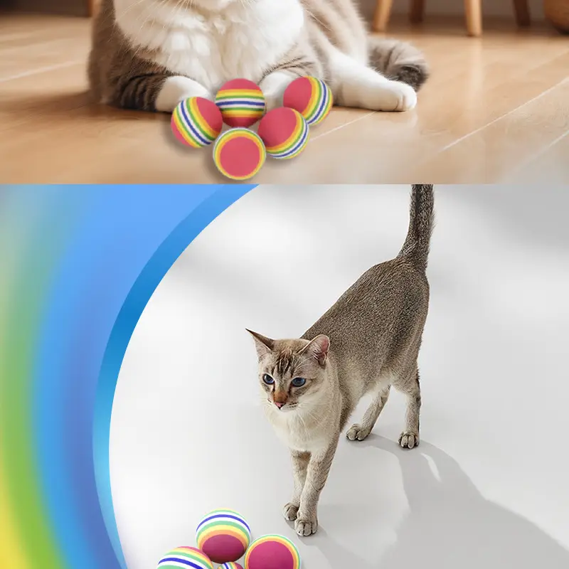 Rainbow toy ball cat solid elastic ball pet supplies kitten puppy ball toy cat ball EVA floating water — feature 8