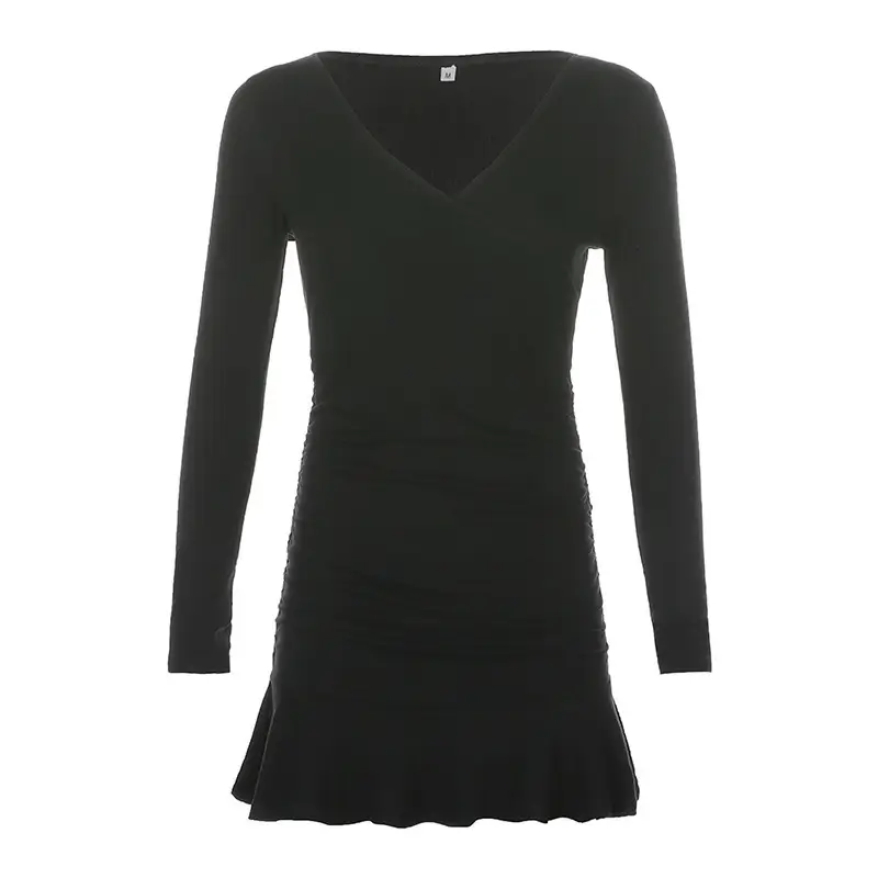 Pink V-Neck Pleated Dress for Women 2022