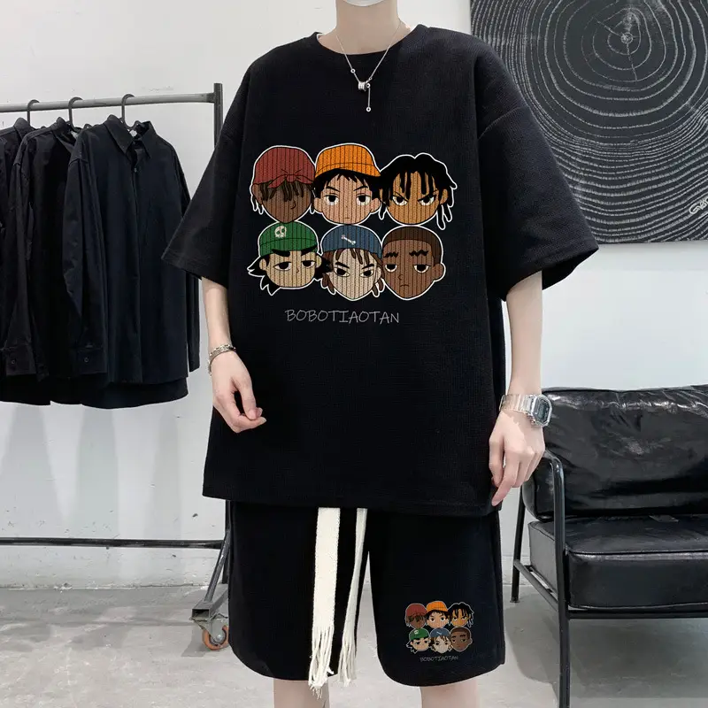 Men Retro Graphic Casual Shorts Set Summer