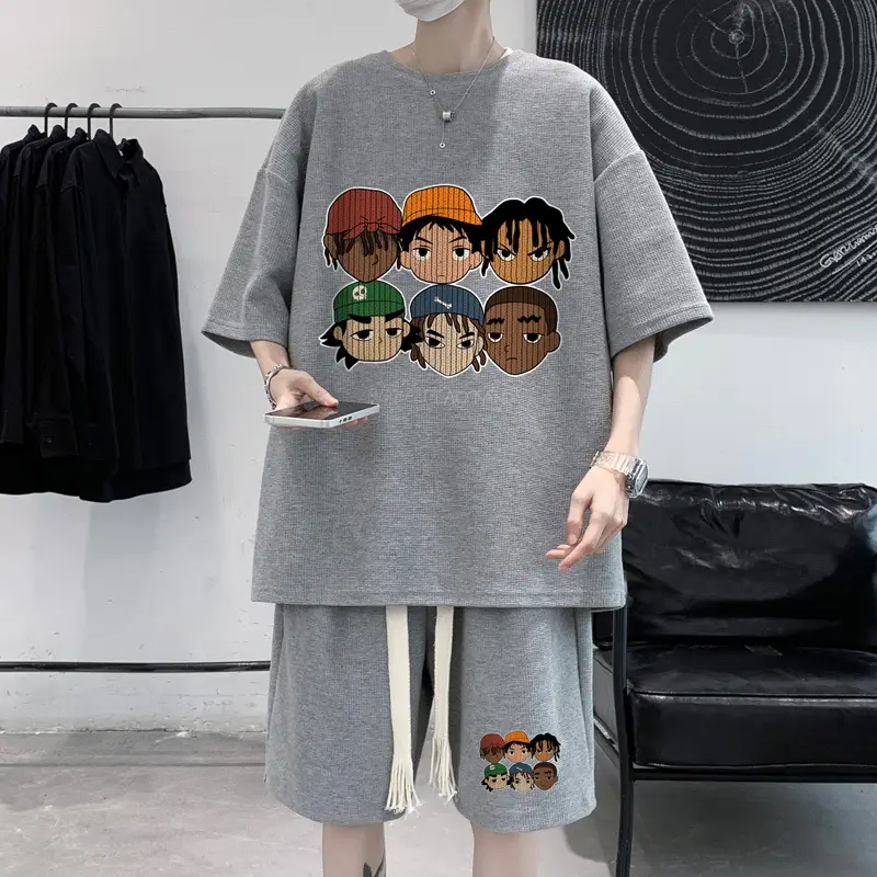 Men Retro Graphic Casual Shorts Set Summer