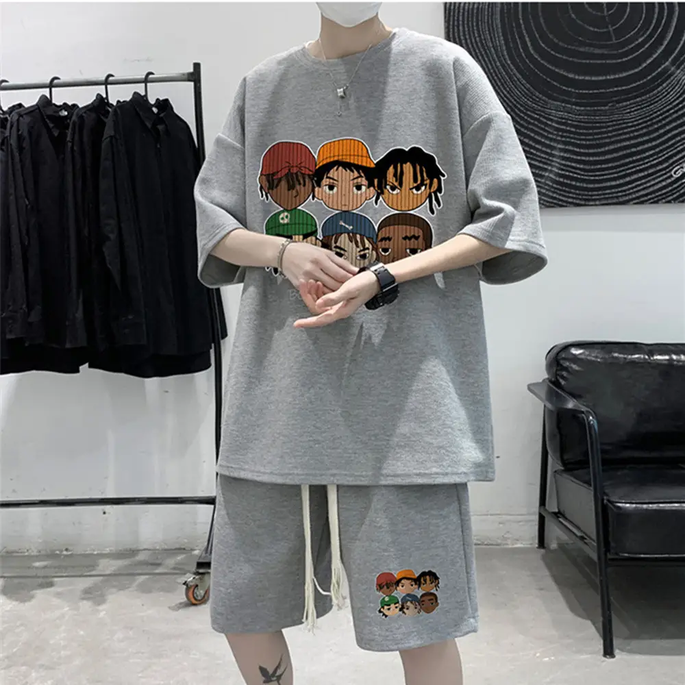 Men Retro Graphic Casual Shorts Set Summer