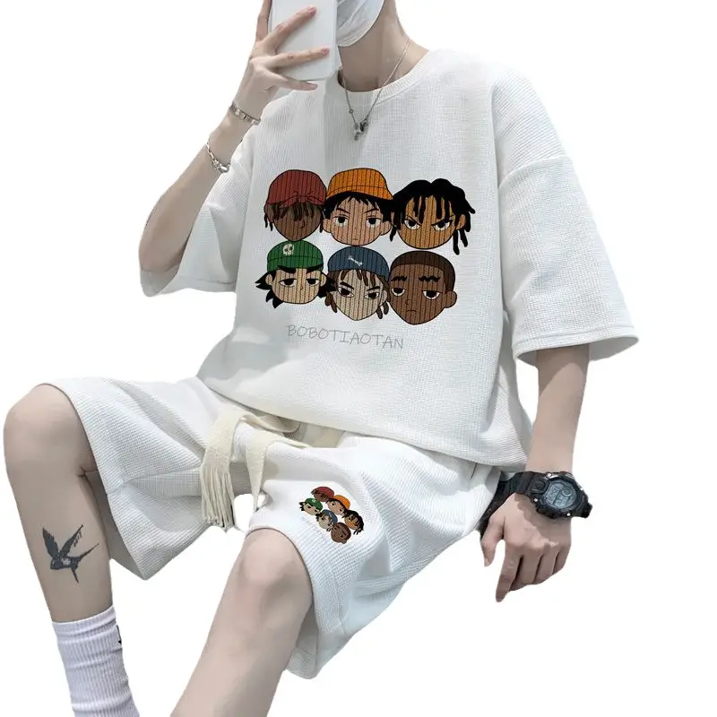 Men Retro Graphic Casual Shorts Set Summer