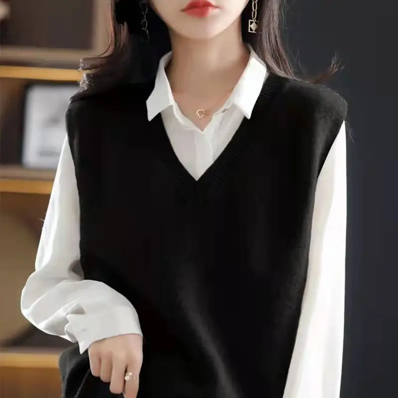 Women V-Neck Knitted Vest Winter Wear
