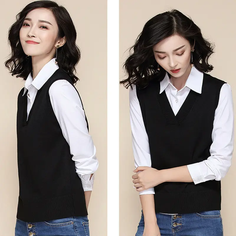 V-Neck Knitted Sleeveless Vest for Women Plus Size - Image 8