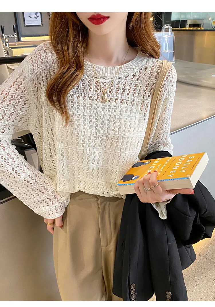 Women Hollow Knit Long Sleeve Top Summer Wear — feature 8