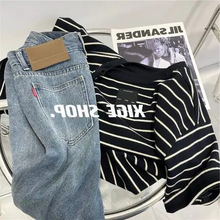 Women Cotton Striped T-Shirt Large Spring Summer - Image 4