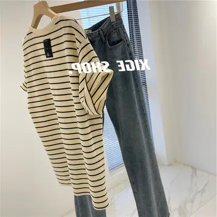Women Cotton Striped T-Shirt Large Spring Summer - Image 5