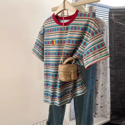 Women Cotton Striped T-Shirt Large Spring Summer — feature 12