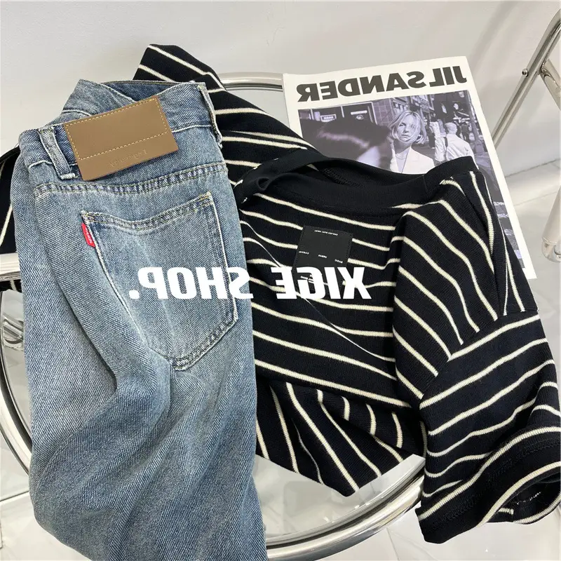 Women Cotton Striped T-Shirt Large Spring Summer — feature 23