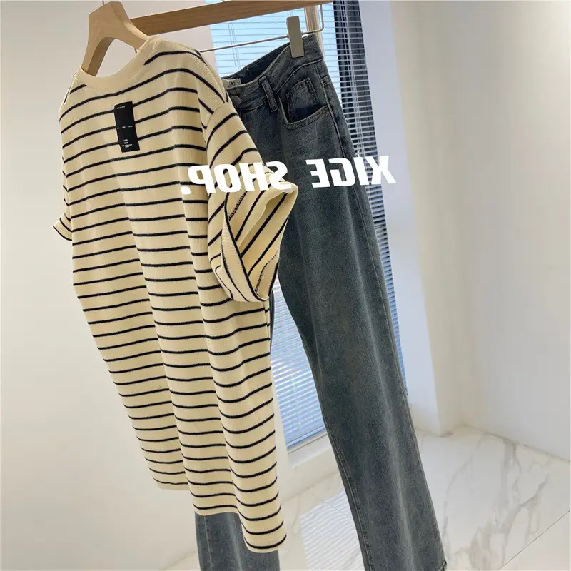 Women Cotton Striped T-Shirt Large Spring Summer — feature 27