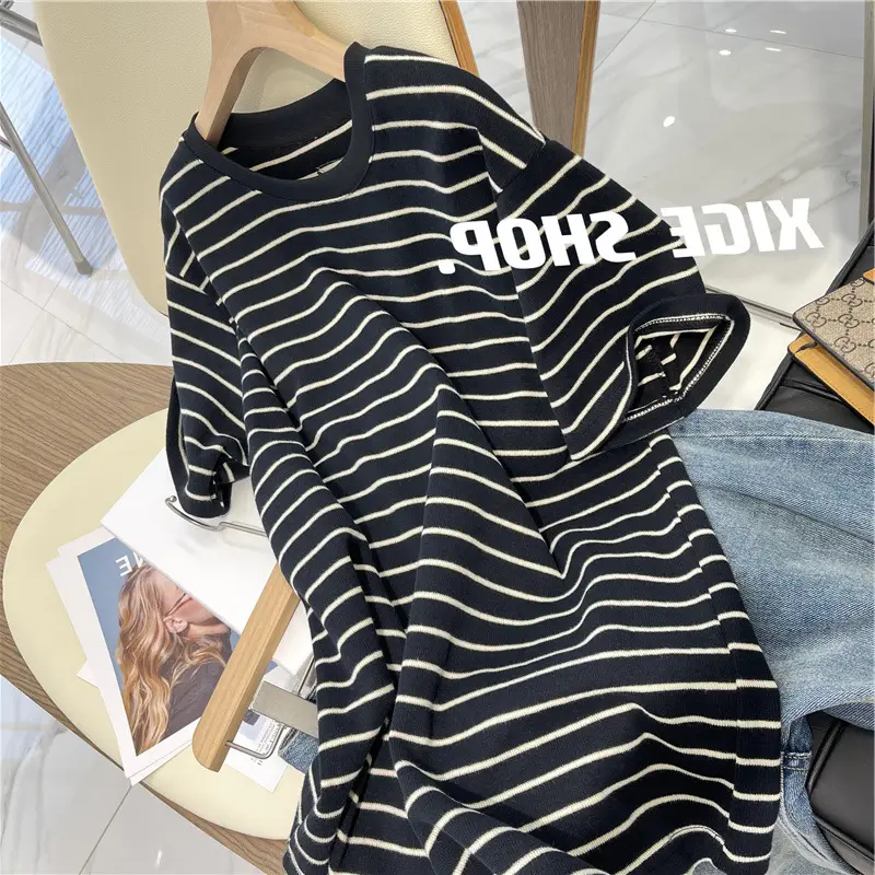 Women Cotton Striped T-Shirt Large Spring Summer — feature 33