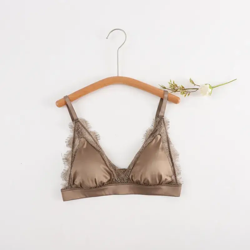 New Spring Summer French Style Triangle Cup Silk Bra - Image 2