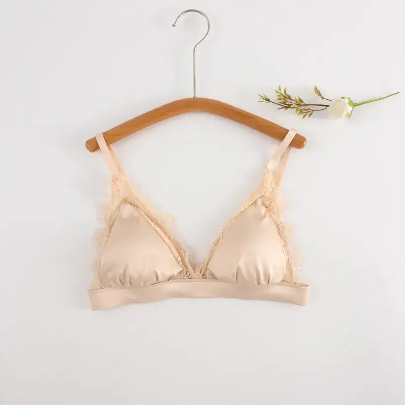 New Spring Summer French Style Triangle Cup Silk Bra - Image 3