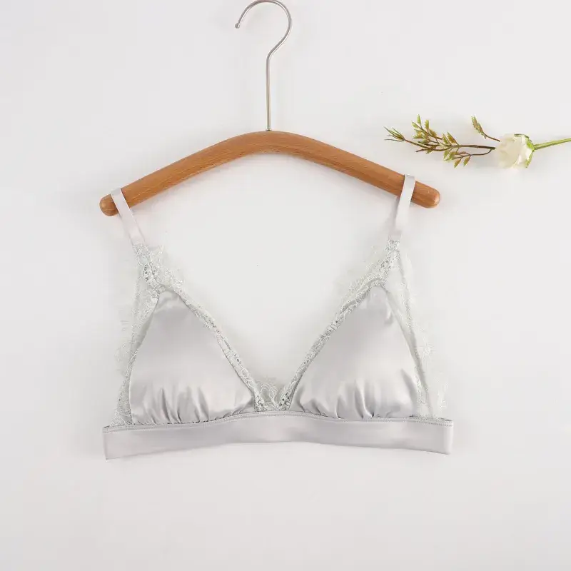New Spring Summer French Style Triangle Cup Silk Bra - Image 4