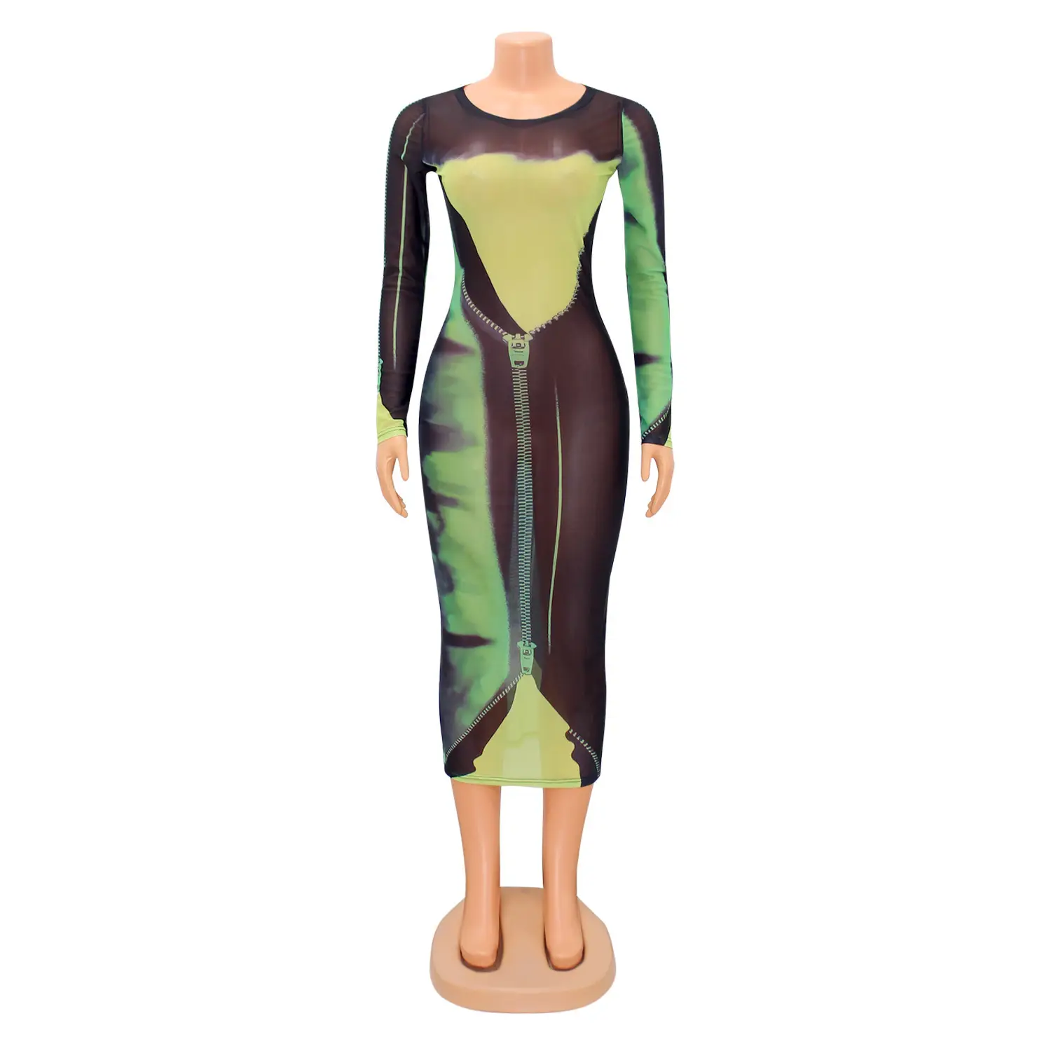 Sexy Printed Long Sleeve Women's Dress Green Black — feature 29