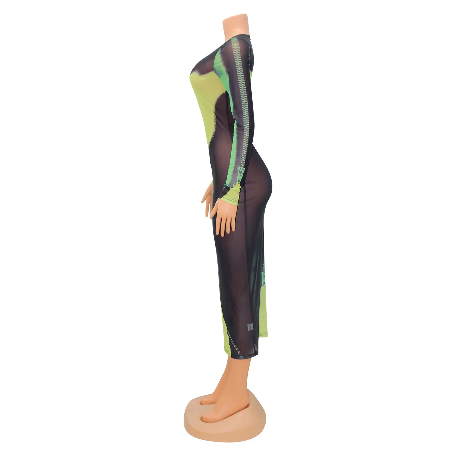 Sexy Printed Long Sleeve Women's Dress Green Black — feature 30