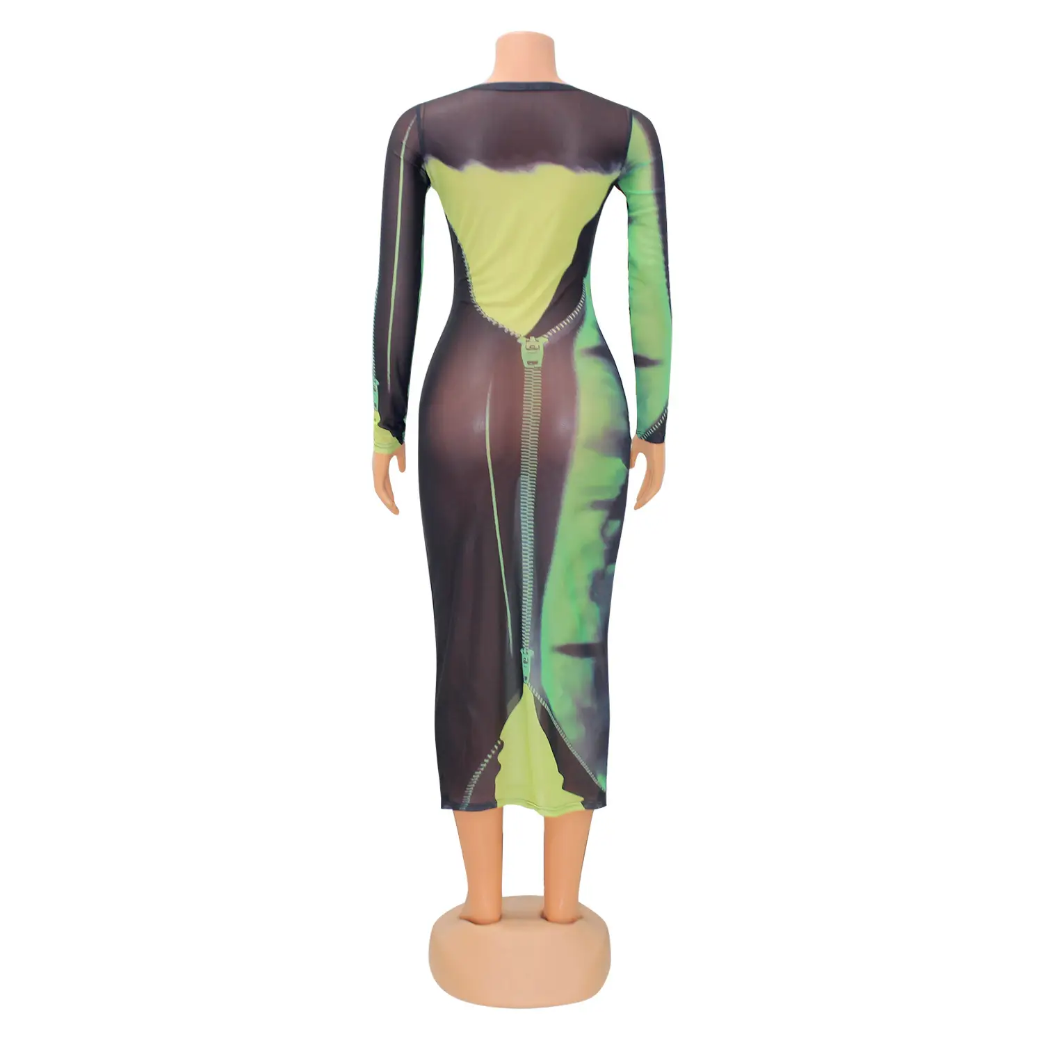 Sexy Printed Long Sleeve Women's Dress Green Black — feature 31