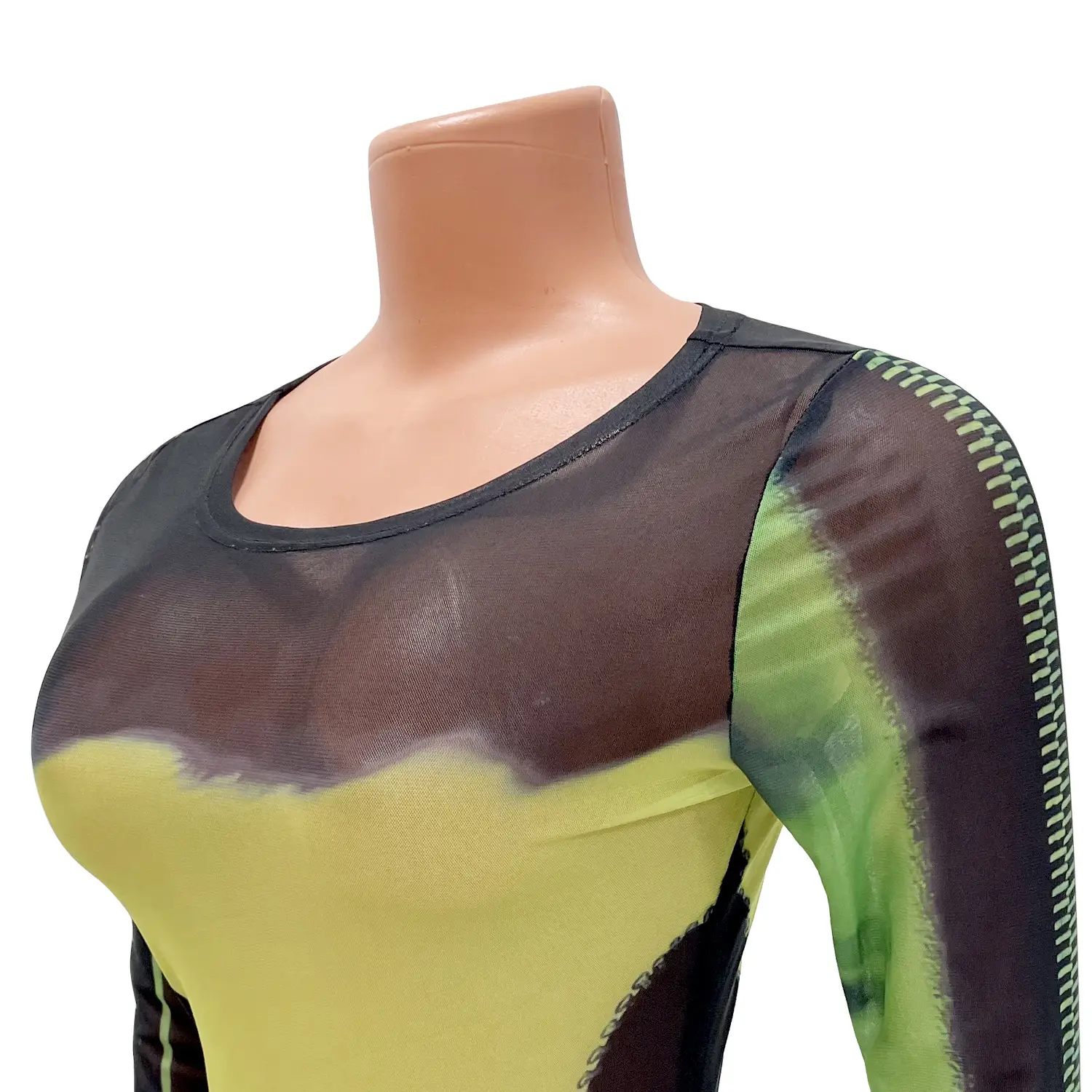 Sexy Printed Long Sleeve Women's Dress Green Black — feature 32