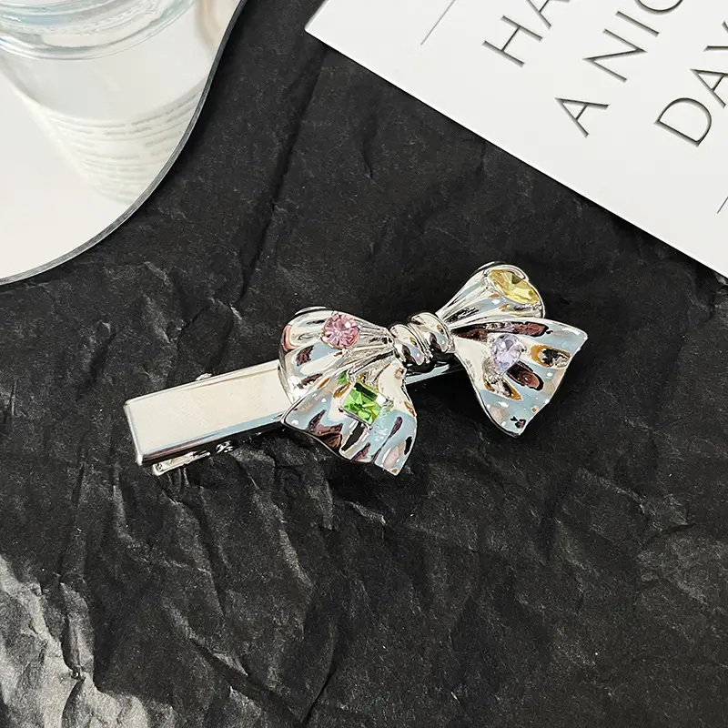 Korean Bow Hairpin with Zircon Accents - Image 2