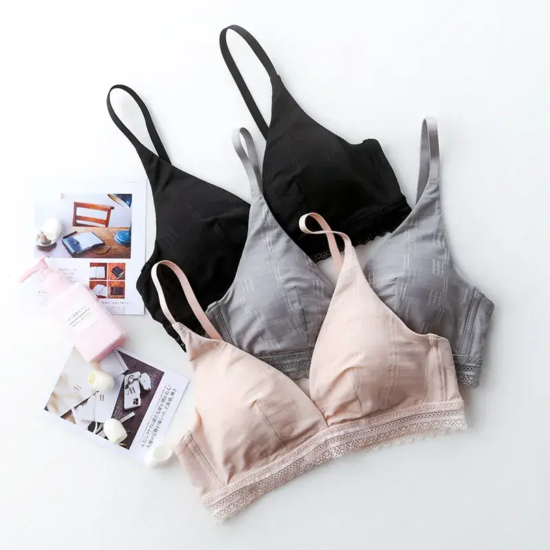 French Style Lace Cup Bra Black Pink Women's - Image 5