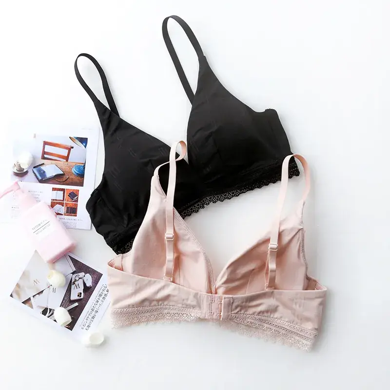 French Style Lace Cup Bra Black Pink Women's - Image 6