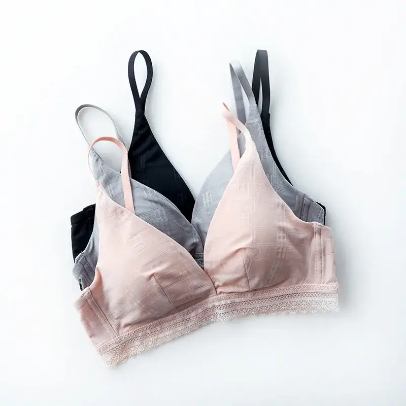 French Style Lace Cup Bra Black Pink Women's - Image 8