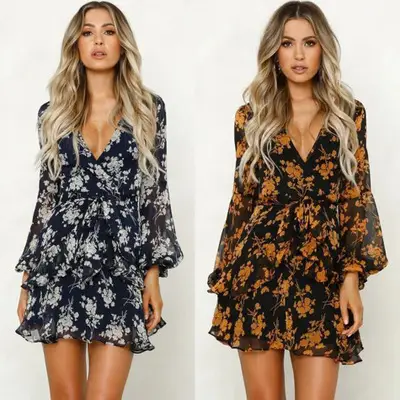 2022 European American Printed V-Neck Dress - Image 3