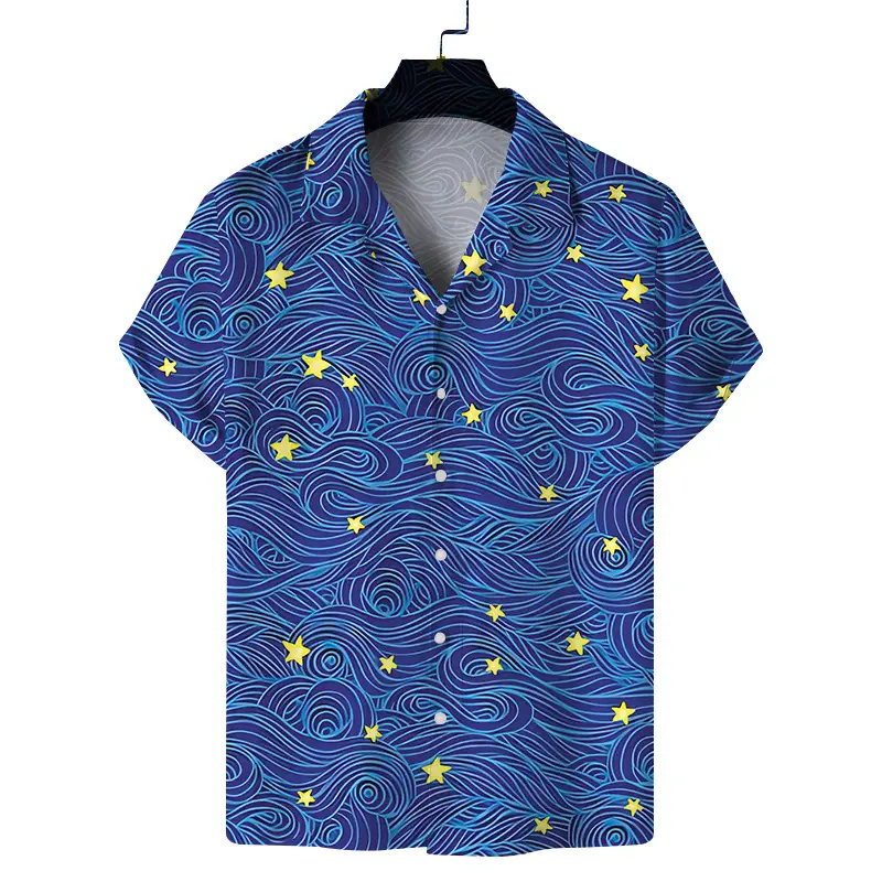 Men 3D Printed Blue Striped Short Sleeve Shirt — feature 20