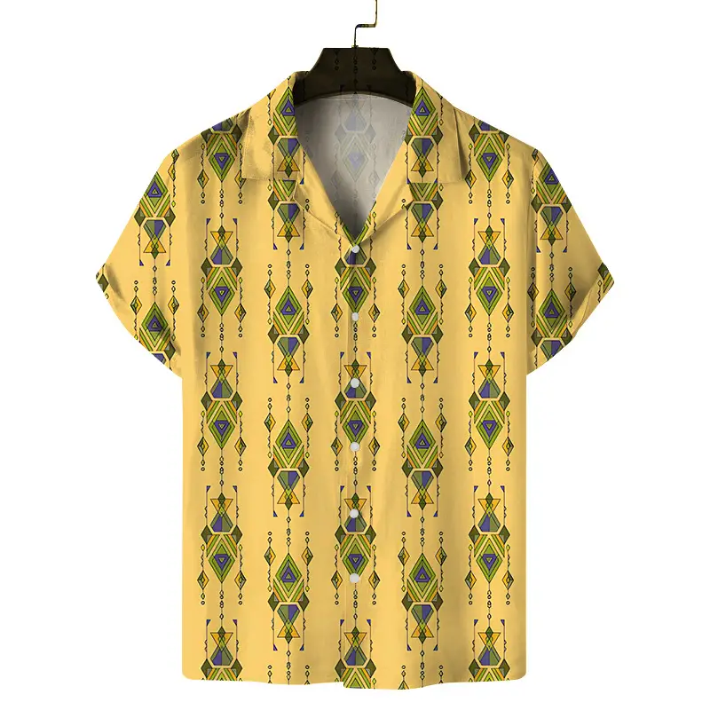 Men 3D Printed Blue Striped Short Sleeve Shirt — feature 5