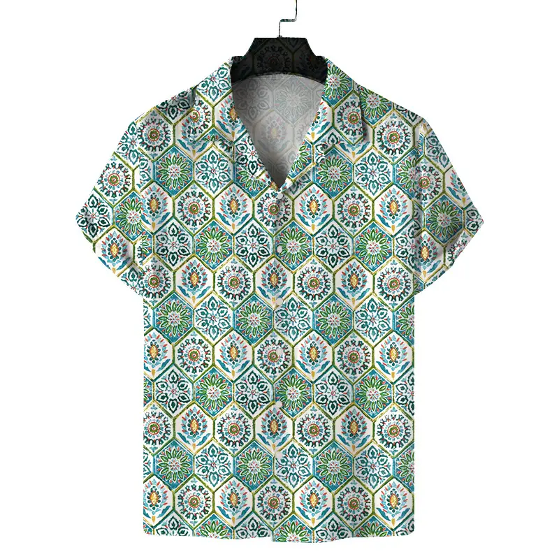 Men 3D Printed Blue Striped Short Sleeve Shirt - Image 5