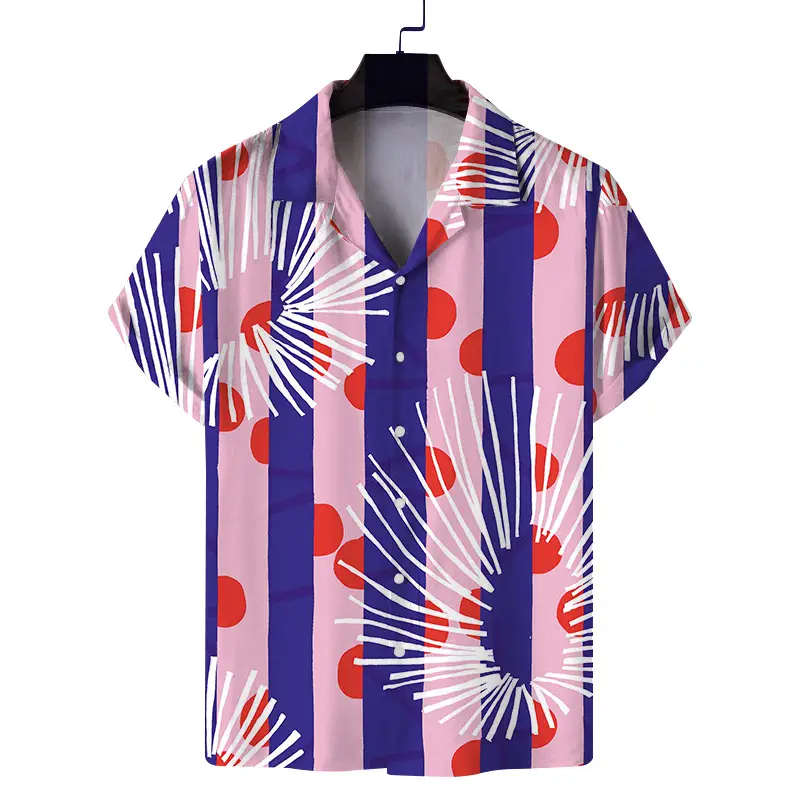 Men 3D Printed Blue Striped Short Sleeve Shirt — feature 11