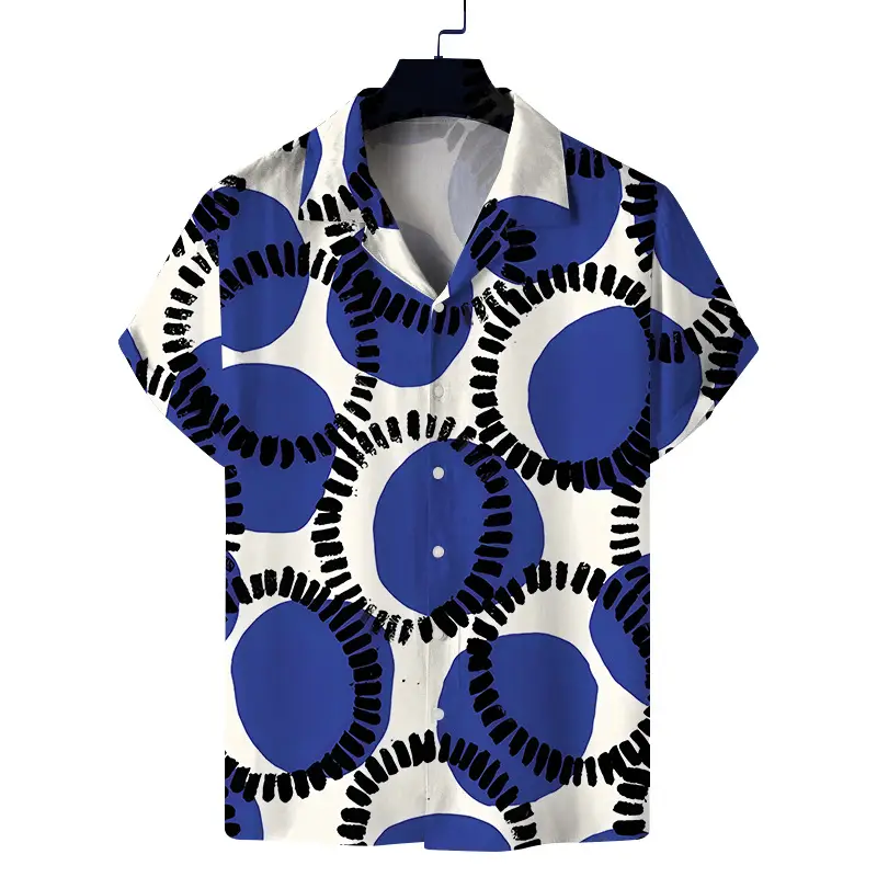 Men 3D Printed Blue Striped Short Sleeve Shirt — feature 12