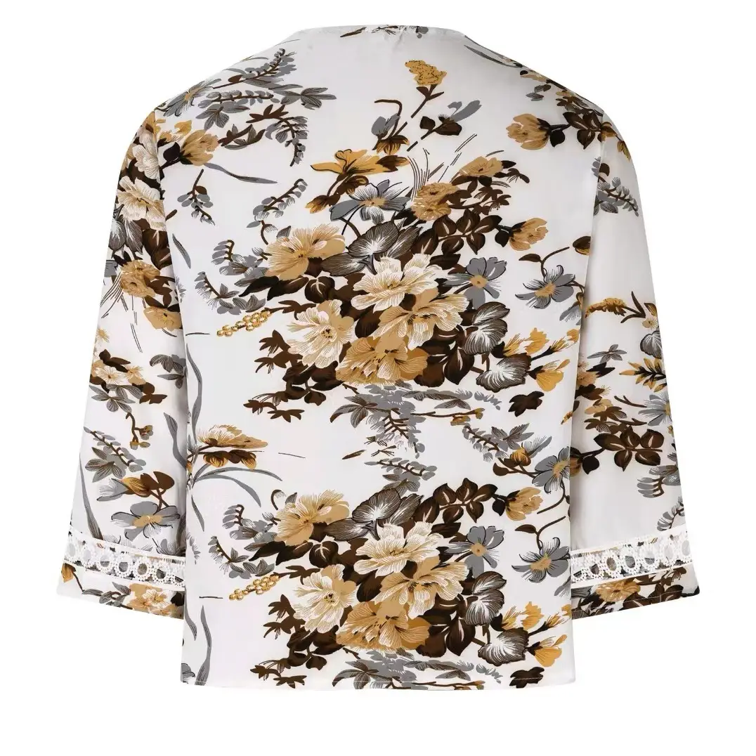 2025 Floral Bell Sleeve V Neck Chiffon Top — feature 18