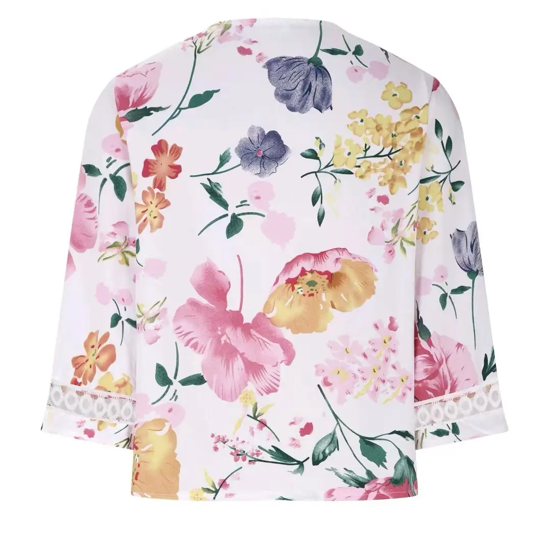 2025 Floral Bell Sleeve V Neck Chiffon Top — feature 23