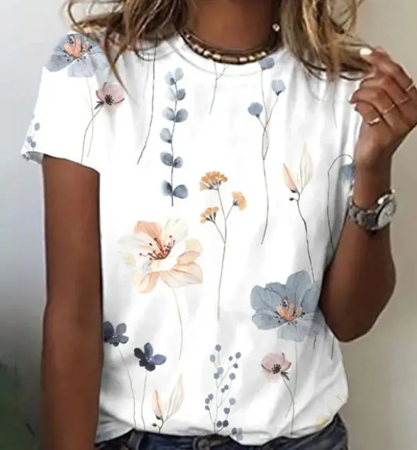 2024 Floral Embroidered T-Shirt Women Loose Casual - Image 16