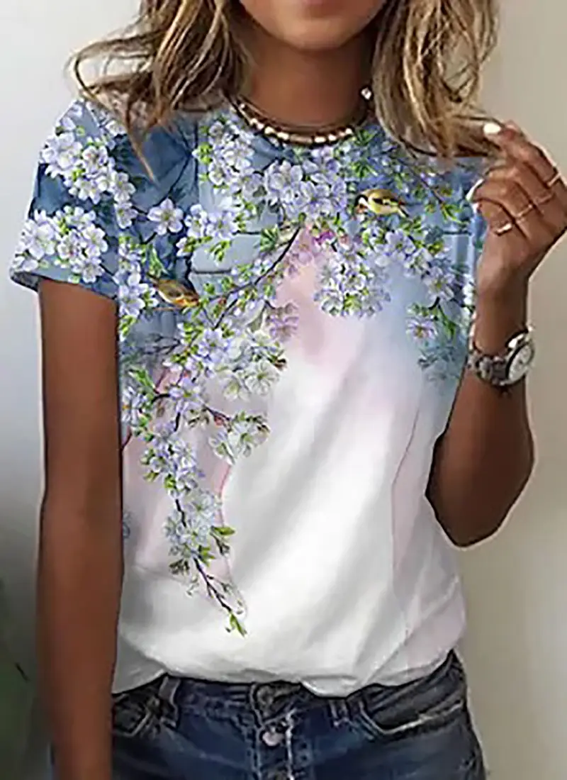 2024 Floral Embroidered T-Shirt Women Loose Casual - Image 2