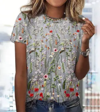 2024 Floral Embroidered T-Shirt Women Loose Casual - Image 22