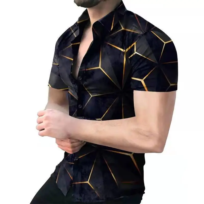 2023 Men's Printed Slim Fit Shirt Gold Black - Image 42