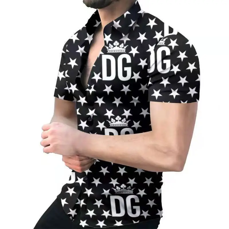 2023 Men's Printed Slim Fit Shirt Gold Black - Image 10
