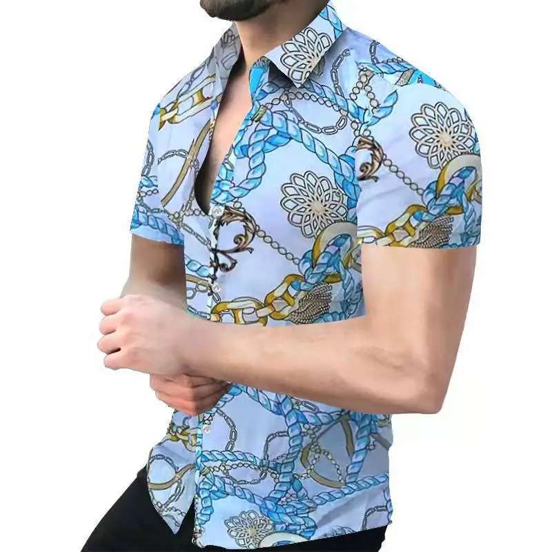 2023 Men's Printed Slim Fit Shirt Gold Black - Image 11