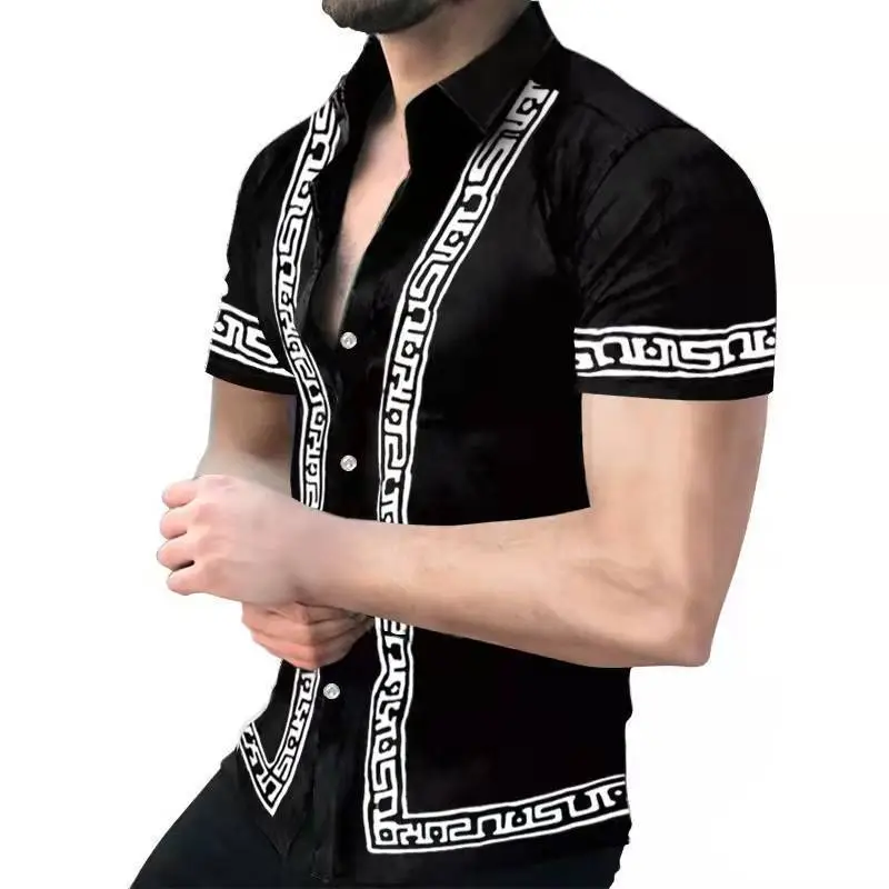 2023 Men's Printed Slim Fit Shirt Gold Black - Image 12
