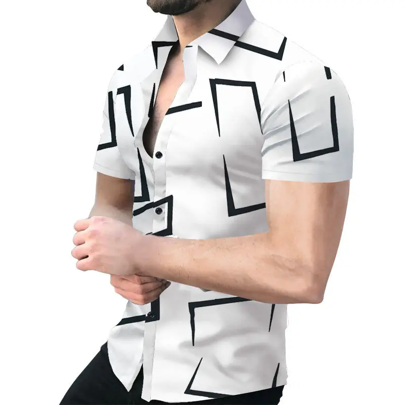 2023 Men's Printed Slim Fit Shirt Gold Black - Image 15