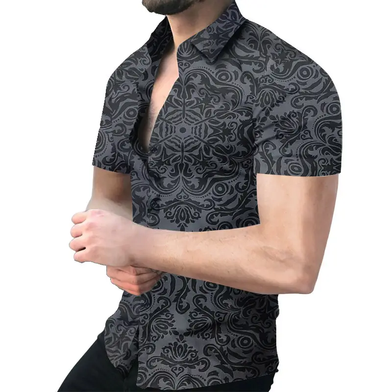 2023 Men's Printed Slim Fit Shirt Gold Black - Image 19